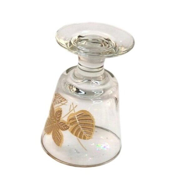 Libbey Footed Glass With 22K Gold Leaf Design Cordial or Desert Glass 4.25" x 3" - Picture 2 of 5